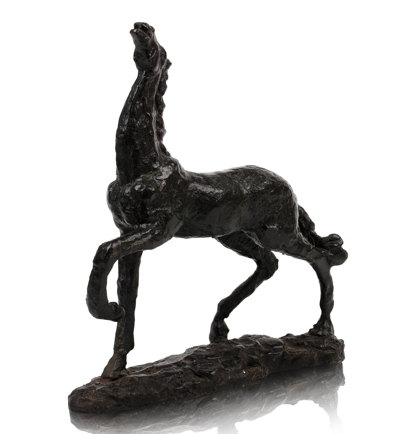 Mid-Century Iron Horse Sculpture.: Unsigned, black painted surface. Height 13 inches.