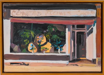 George Bentley Nick Concord Flower Shop Painting.: (Massachusetts b. 1927), oil on canvas, 14 x 20 inches, inscribed â€œConcord. 14 Aug '83. George Nick” lower left, framed.