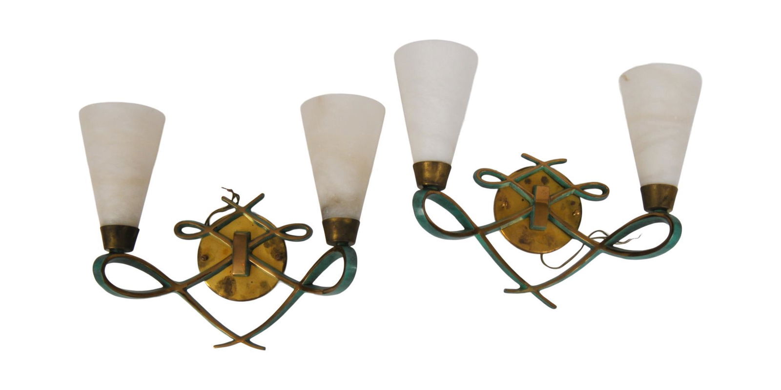 Pair of Vintage Partially Patinated Bronze and Alabaster Sconces (1 of 4)