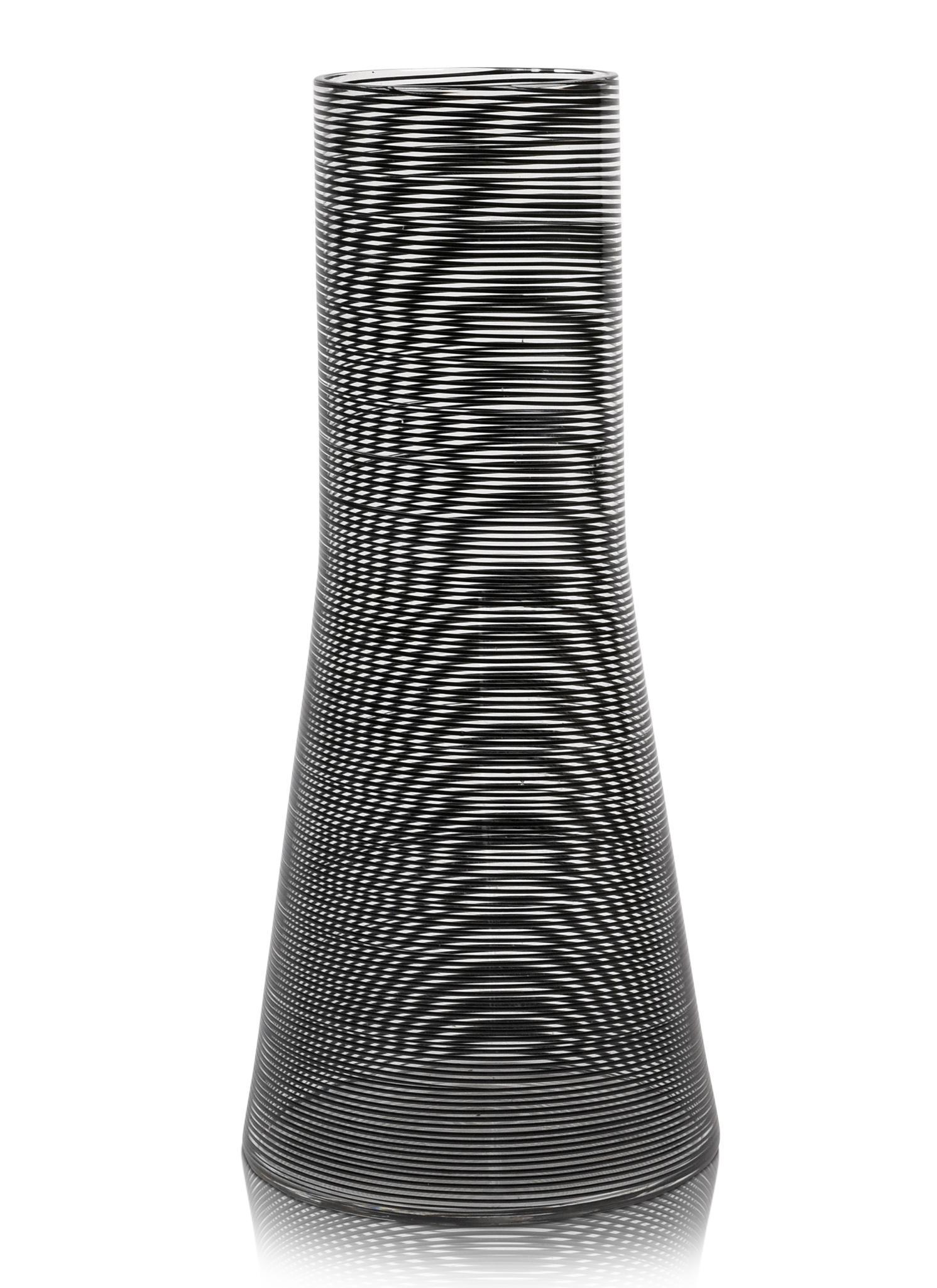 Mid Century Black Striped Glass Vase.: Height 9.75 inches.