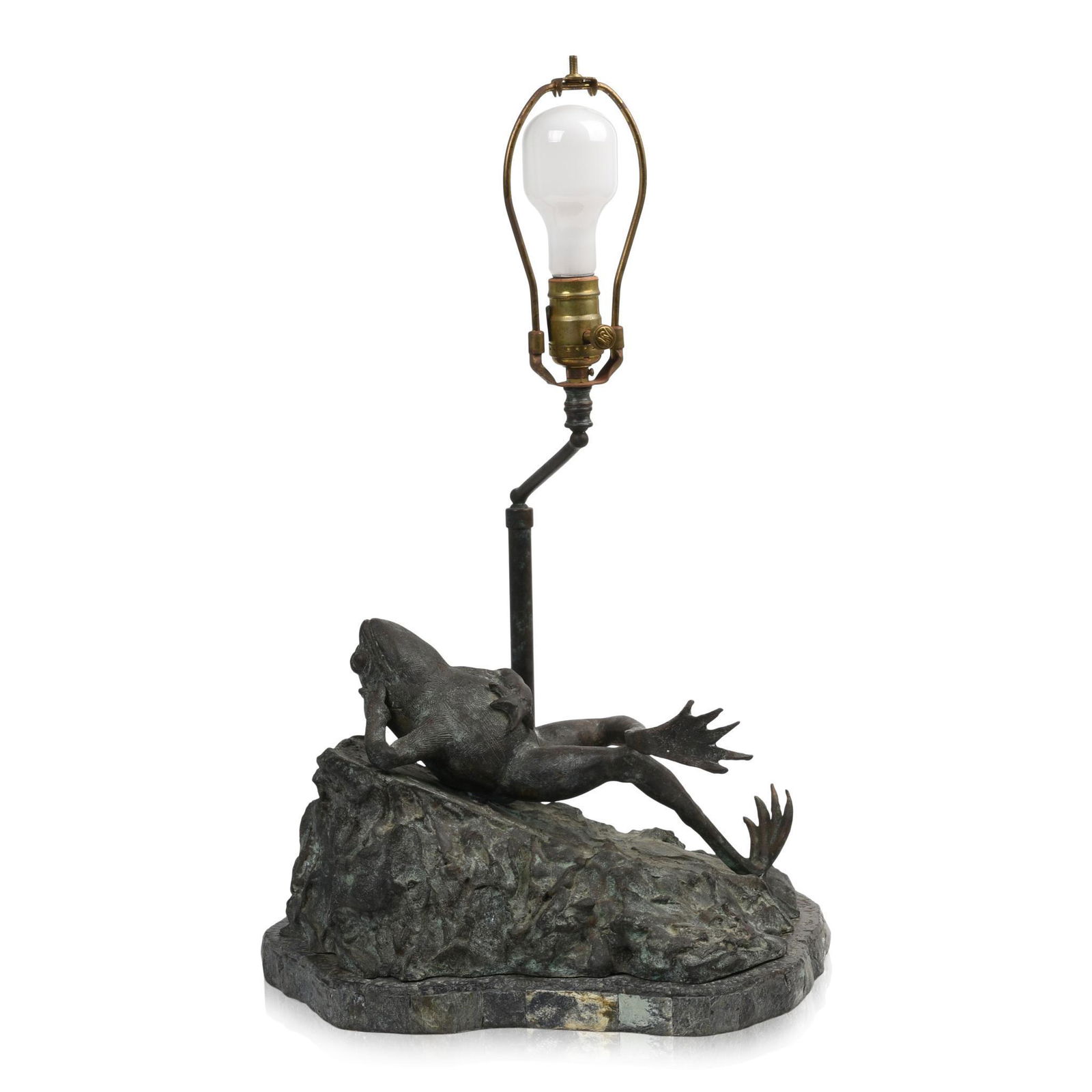 Cast Bronze Lamp With Recling Frog. (1 of 5)