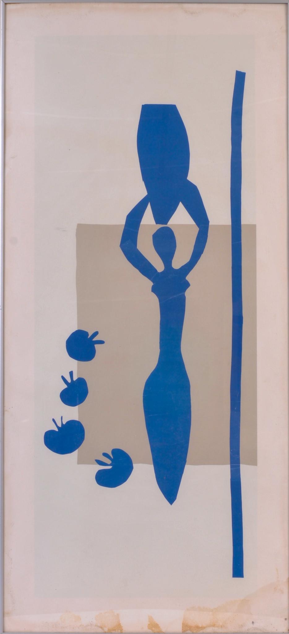 Poster After Henri Matisse.: Woman with Amphora and Pomegranates, 1953. 42 x 19.5 inches, framed. Minor water damage at margins.
