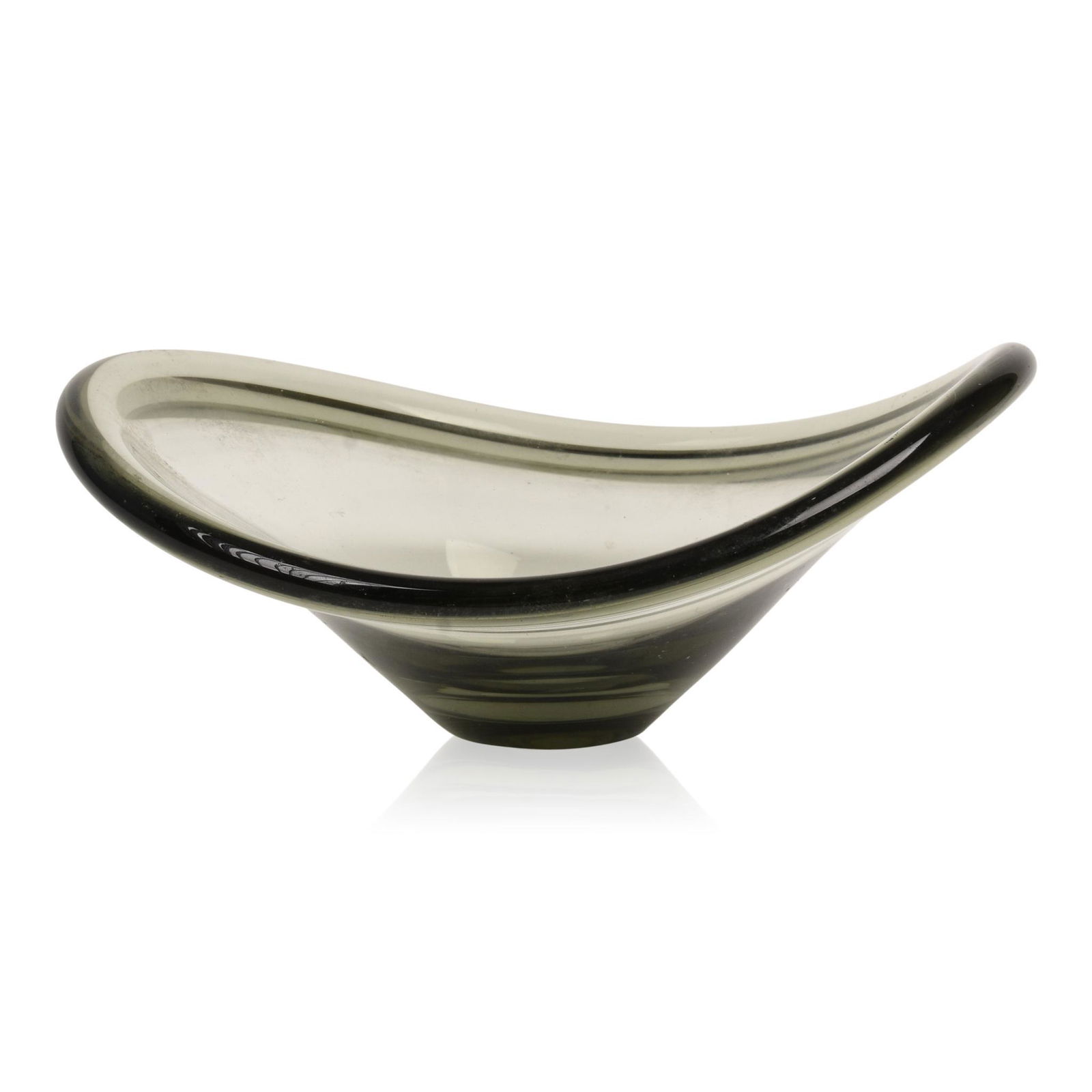 1956 Holmegaard Glass Bowl.: Width 8.25 inches, height 3.25 inches, signed at base.