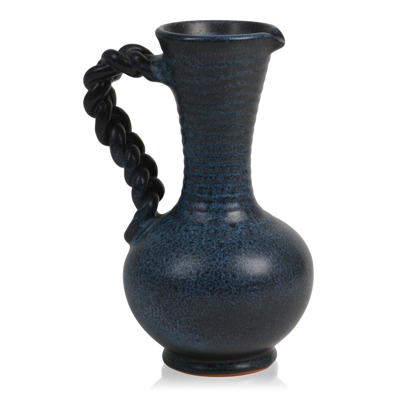 Pfrontner Keramik Blue Glaze Pitcher.: Height 8 inches, foil label on base.