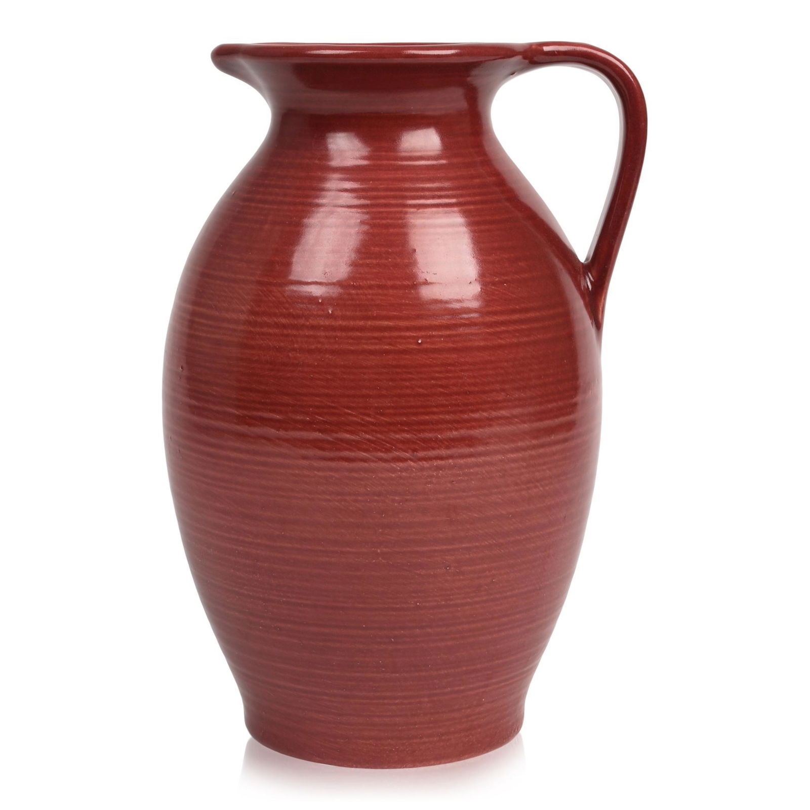 Large West Germany Scheurich Keramik Dark Red Pitcher.: Height 10 inches, marked W. Germany 603-25 at base.
