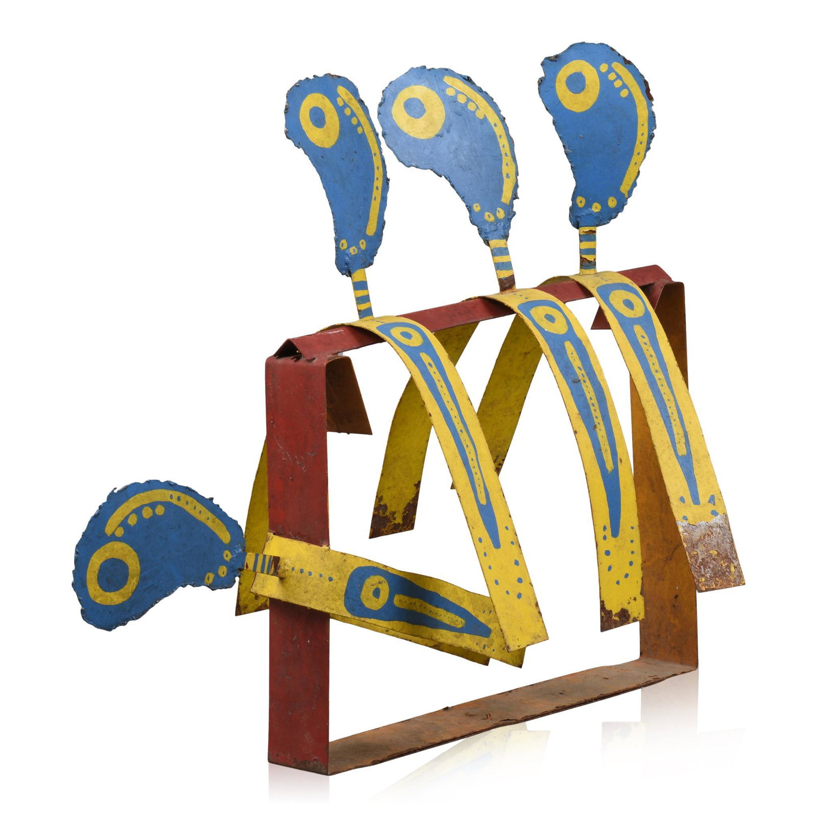 Whimsical Painted Metal Kinetic Sculpture.: 1970s, length 40 inches, height 34 inches.
