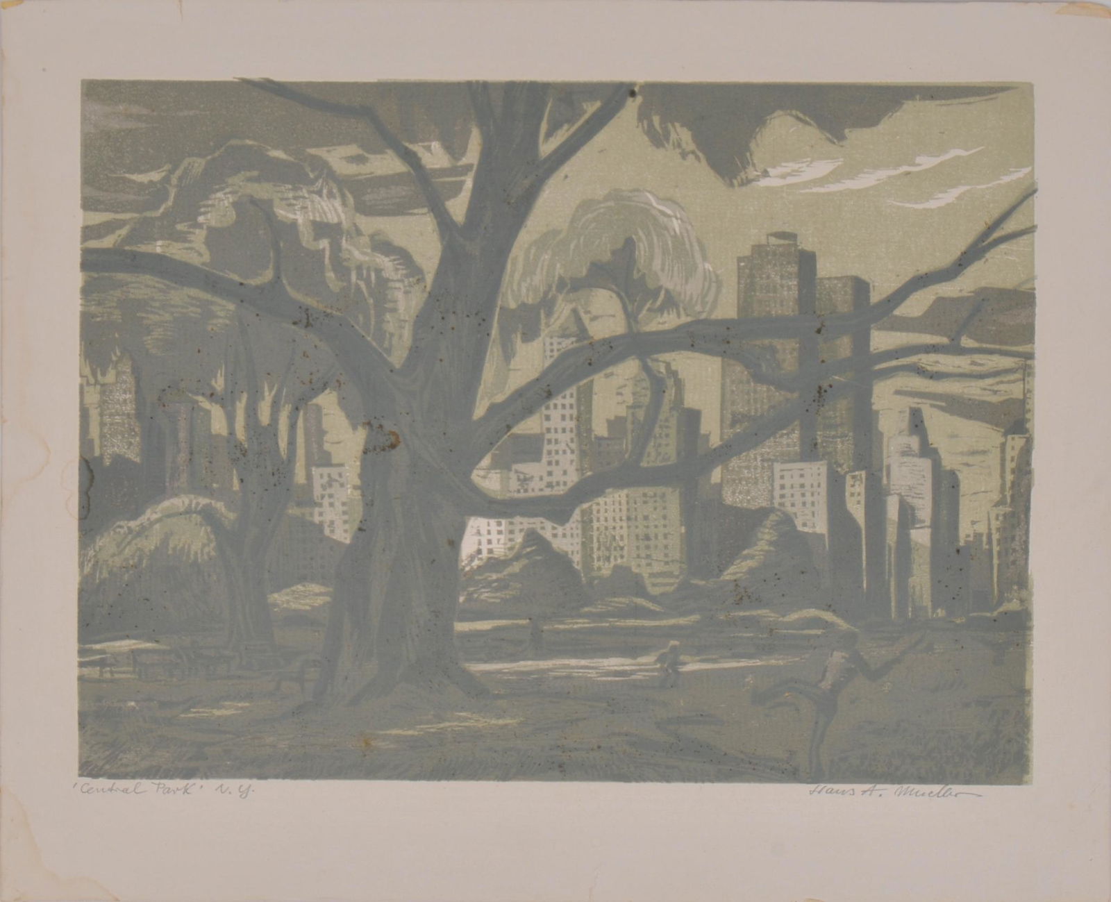 Hans A. Mueller. Central Park Woodcut. (1 of 2)
