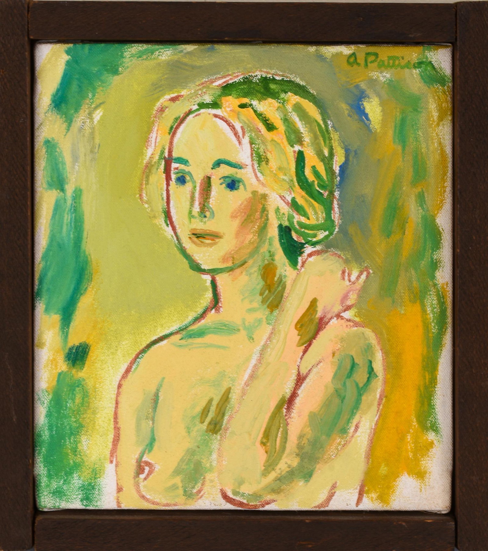 Abbott Lawrence Pattison (1916 - 1999). Portrait of a Nude Woman.: Oil on canvas, 9 x 8 inches, signed upper right, inscribed and dated 1991 on verso.