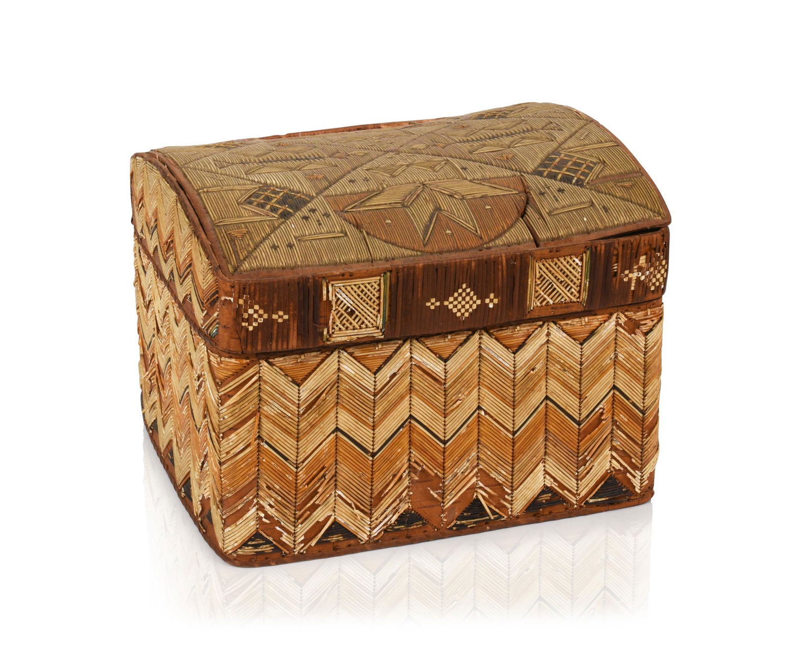 Native American Birch Bark Quillwork Dometop Box. (1 of 5)