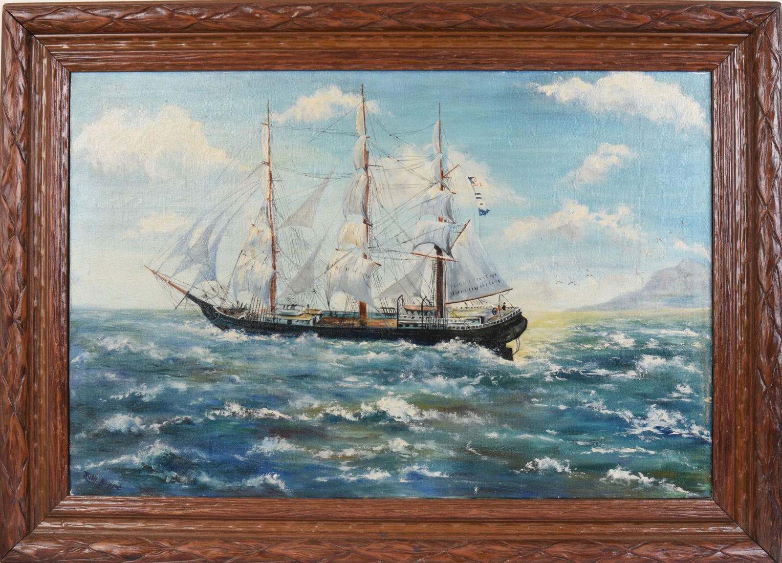 Large Painting of a Clipper Ship Under Full Sail. (1 of 3)