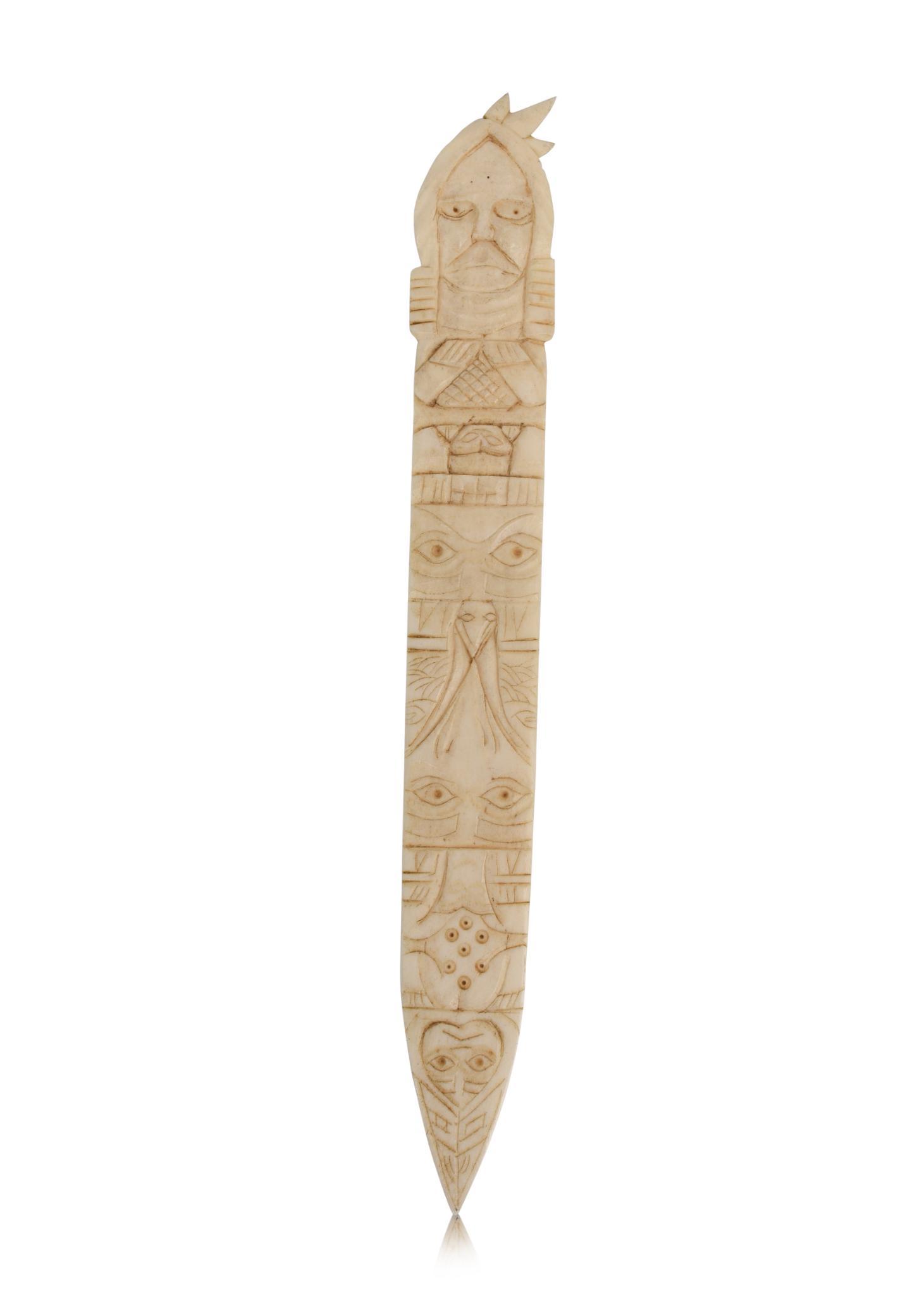 Pacific Northwest Carved Bone Letter Opener.: Length 7.5 inches.