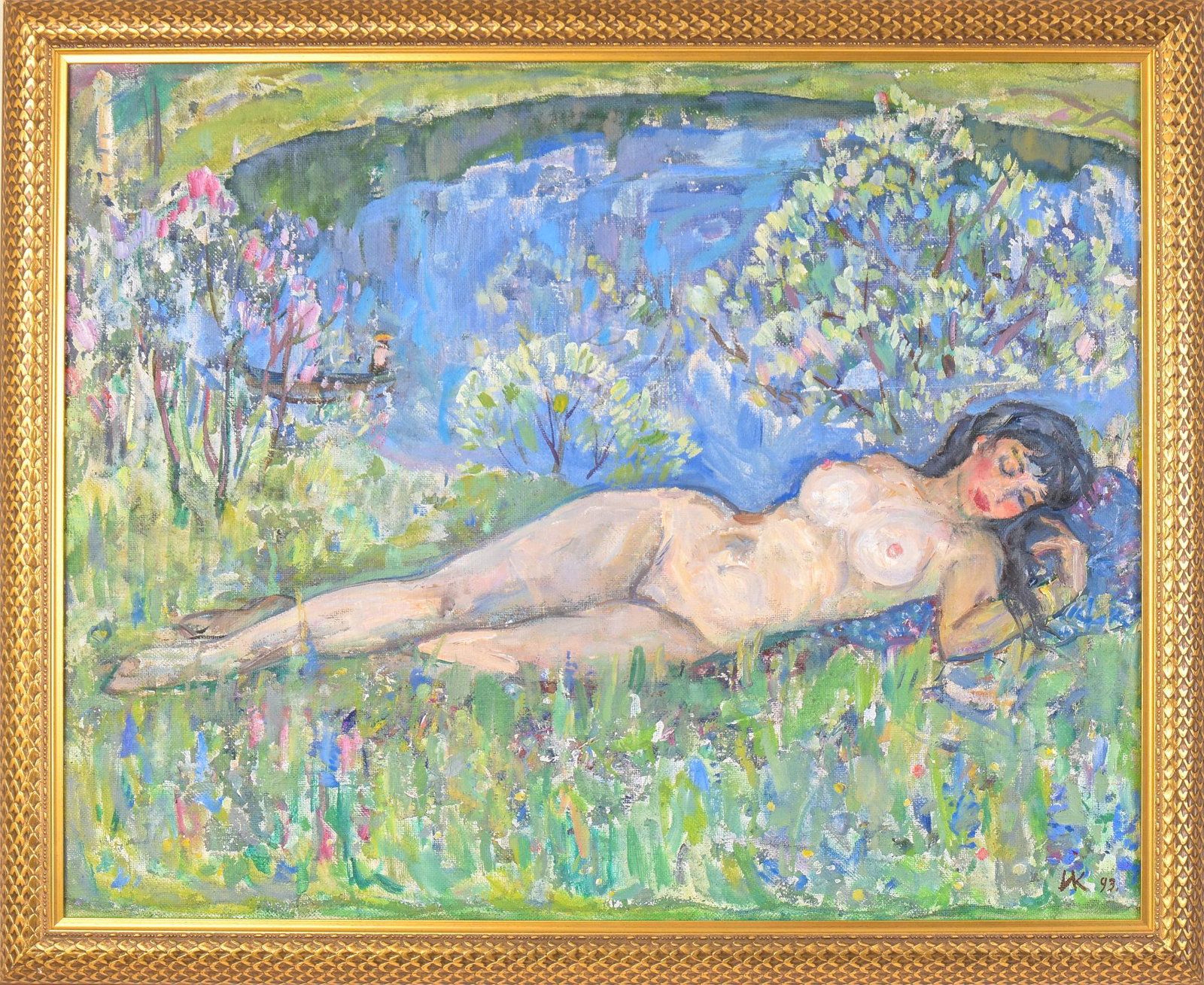 Contemporary Impressionist Painting of a Nude Woman.: Oil on canvas, 24 x 30 inches, inscription in Russian on verso.