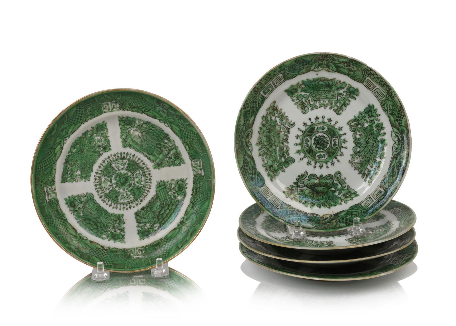 Five Green Chinese Fitzhugh Porcelain Dishes. (1 of 2)