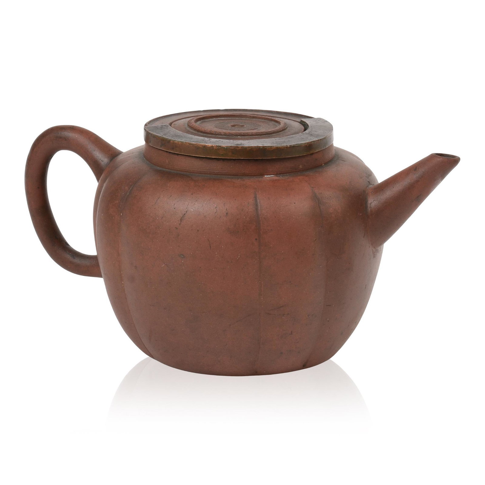 Chinese Yixing Teapot.: Height 4.5 inches, four character mark. Lacking knop.
