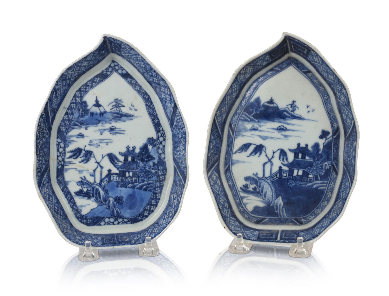Two Chinese Export Canton Leaf Dishes. (1 of 2)