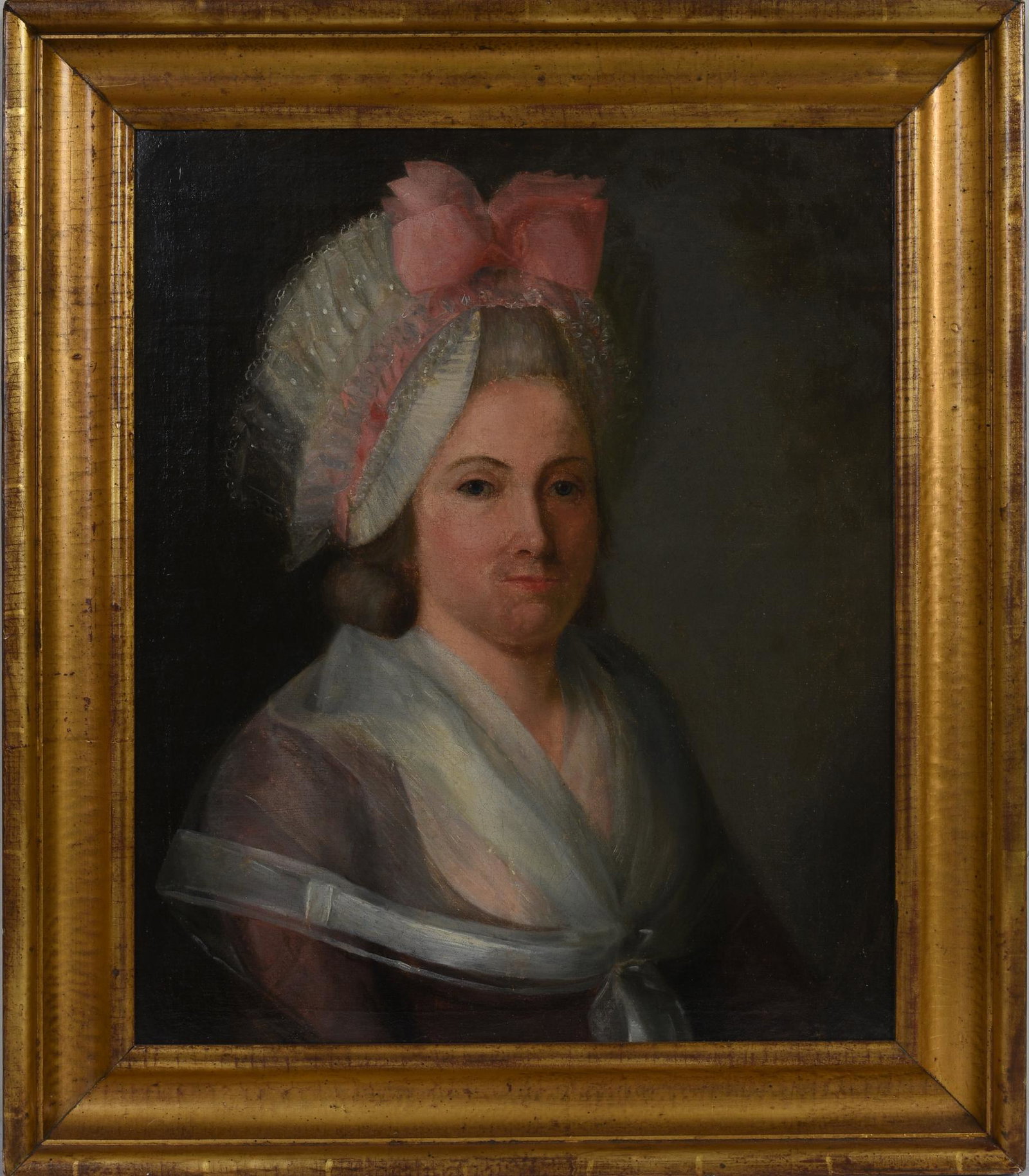 19th C Portrait of a Woman.: Oil on canvas, 19 x 23 inches, in a later gilt frame, 26 x 30 inches.
