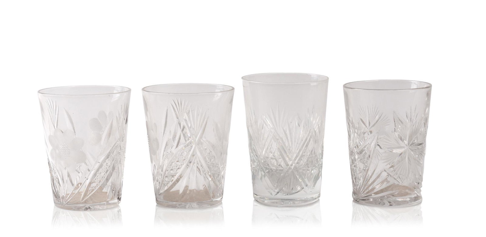 Four Brilliant Cut Glass Tumblers.: Late 18th or early 19th century, height 4.25 inches.