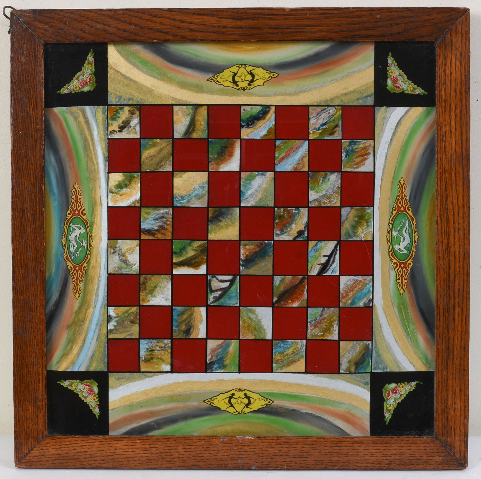 Reverse Painted on Glass Game Board, Late 19th Century. (1 of 2)