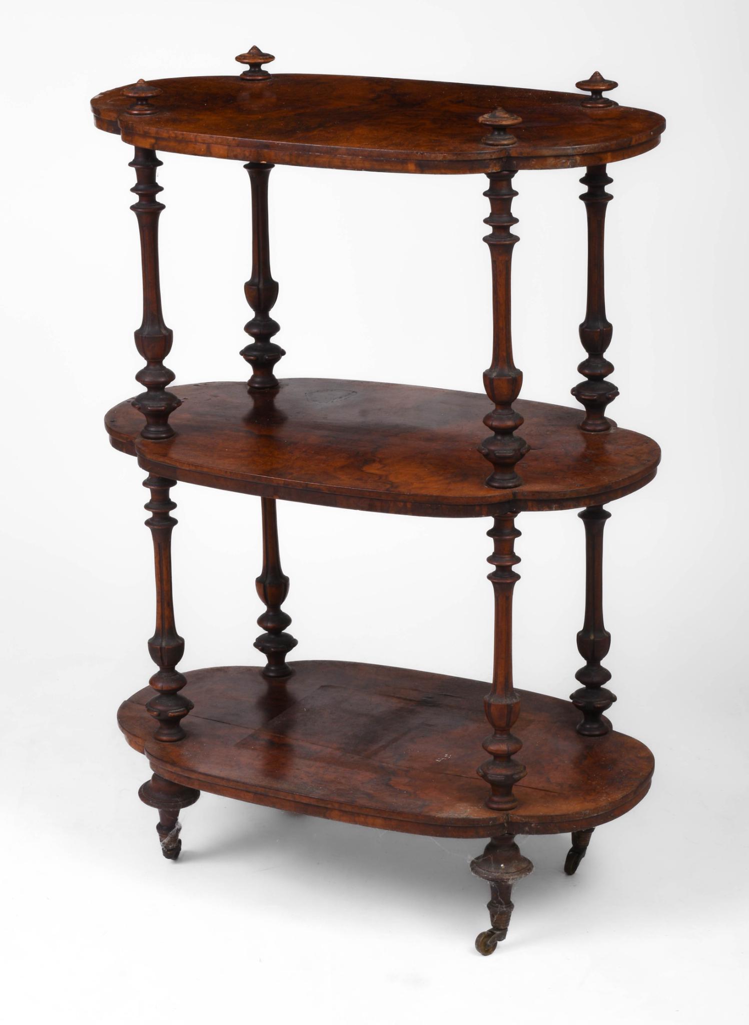 Three Tiered Burl Walnut Victorian Etagere. (1 of 2)
