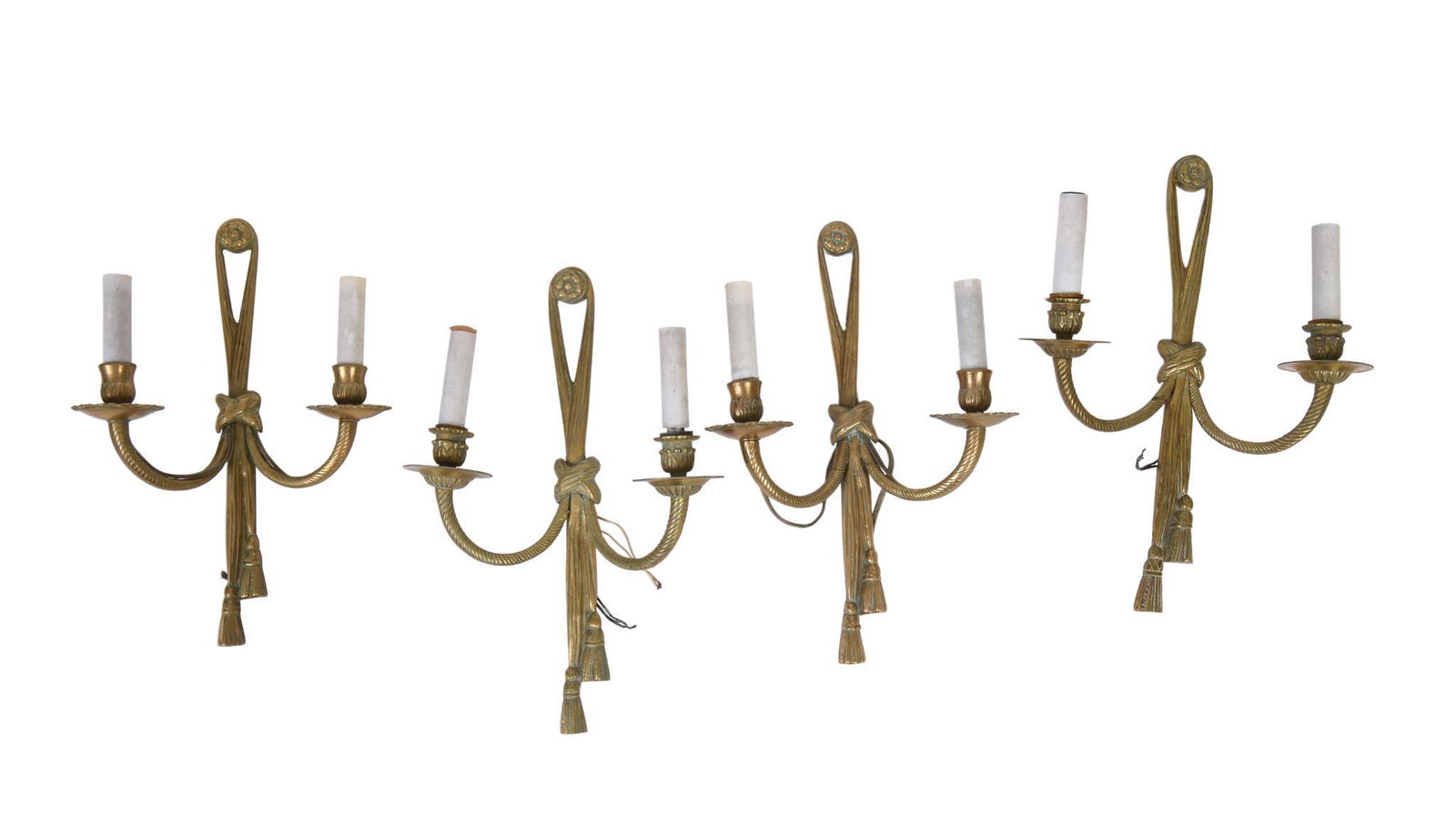 Four Continental Brass Two Light Wall Sconces. (1 of 2)