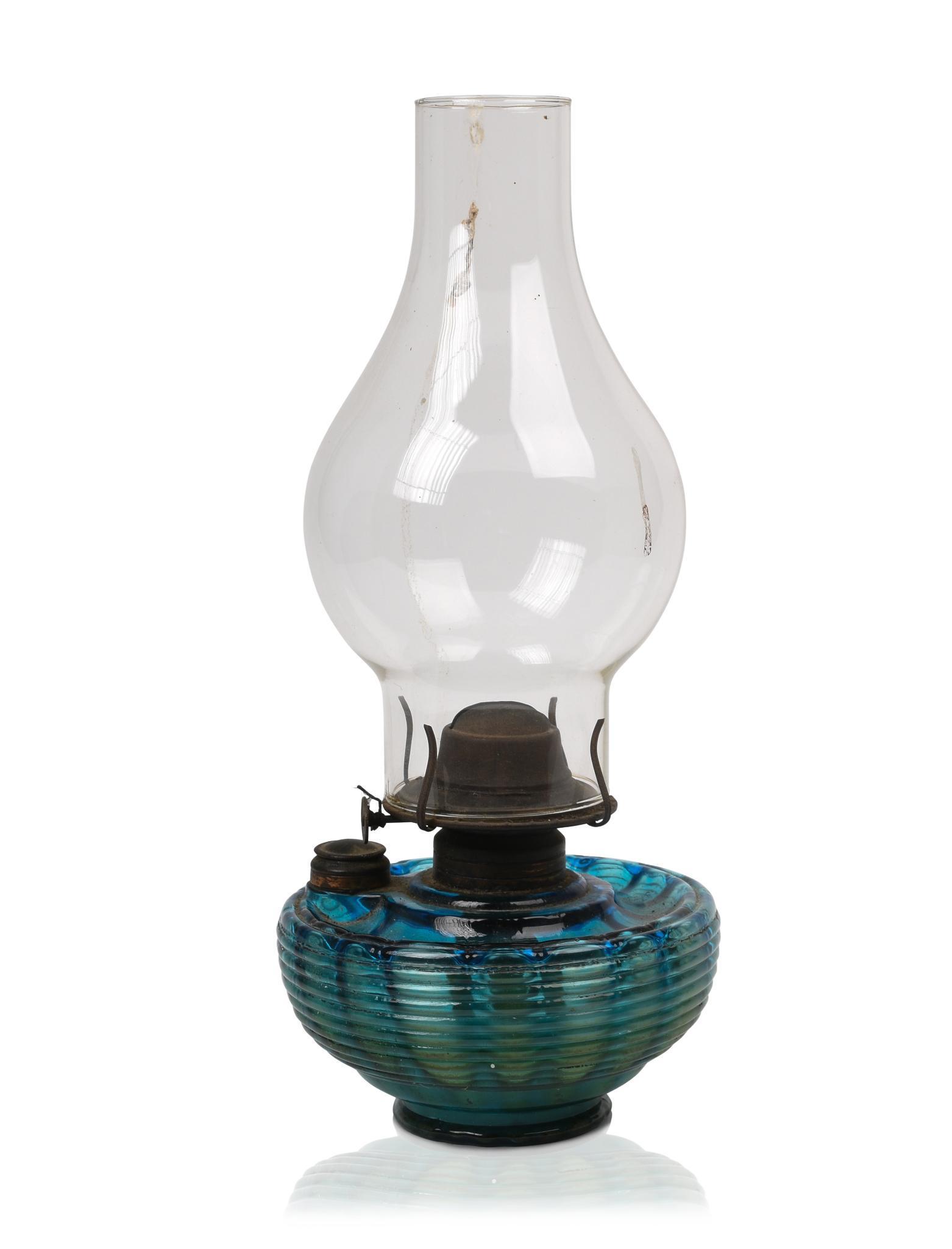 Blue Blown Glass Kerosene Lantern. (1 of 3)