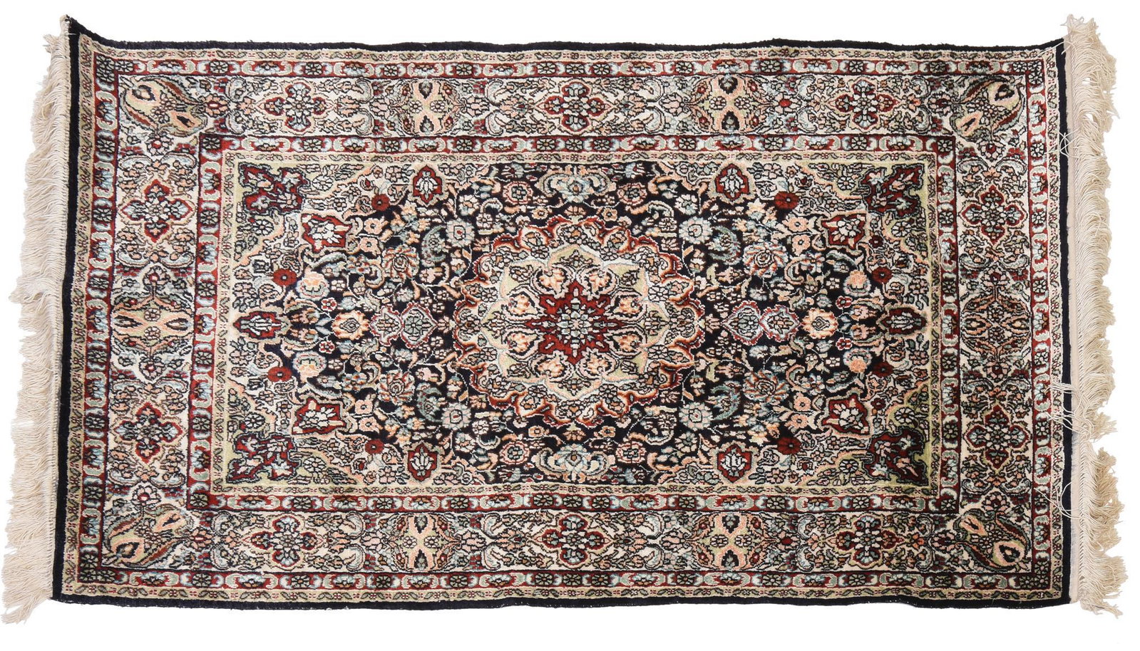 Finely Hand Woven 20th C. Silk Rug.: 2 feet 6 inches x 4 feet.