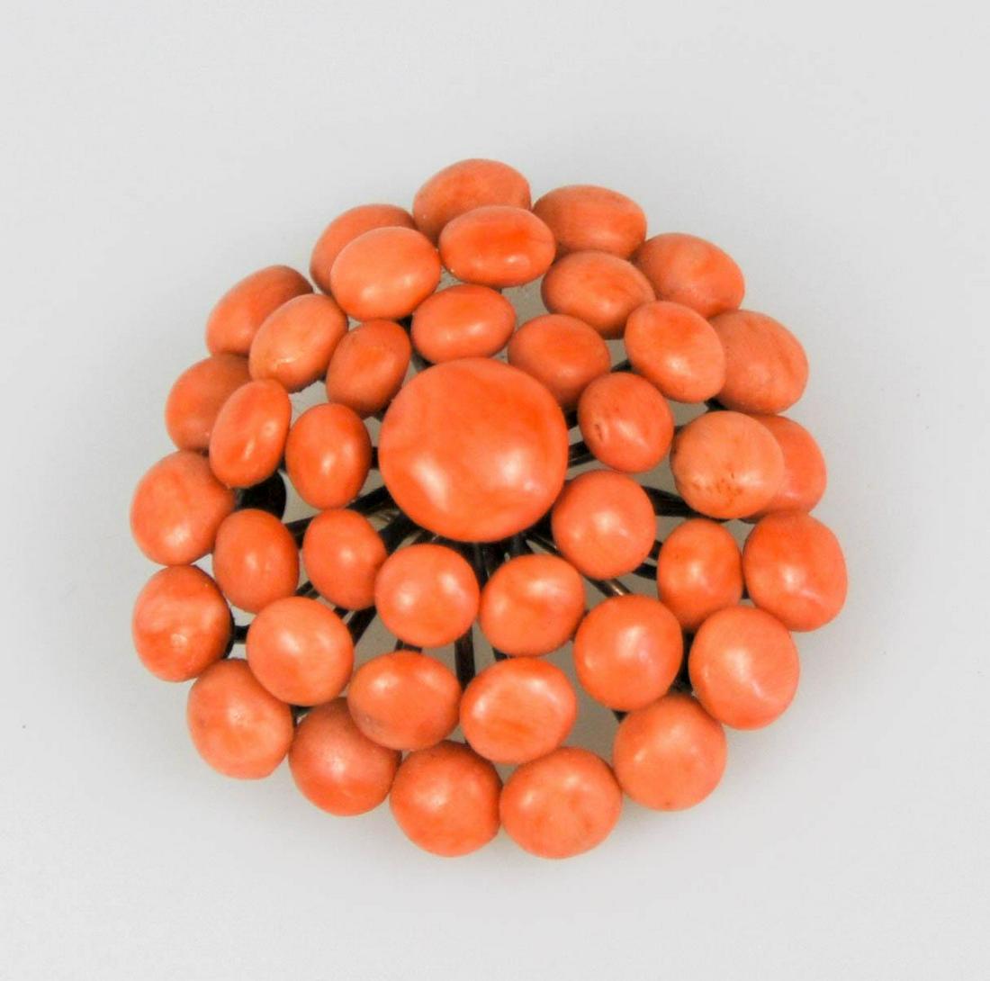 VICTORIAN 1880S SILVER & PINK SALMON CORAL CLUSTER BROOCH PIN (1 of 3)