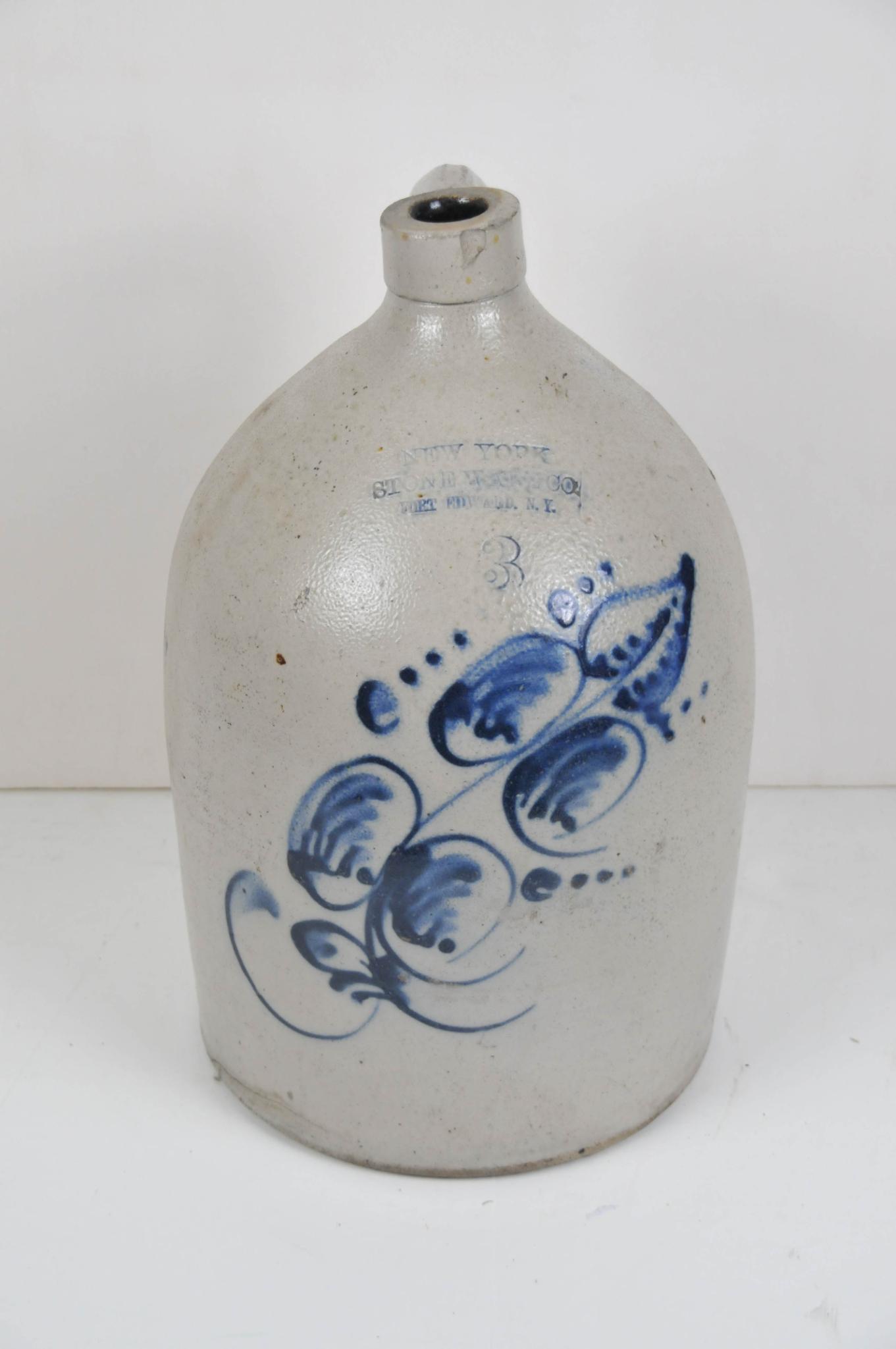 NEW YORK STONEWARE CO BLUE COBALT FLOWER LEAF CROCK (1 of 12)