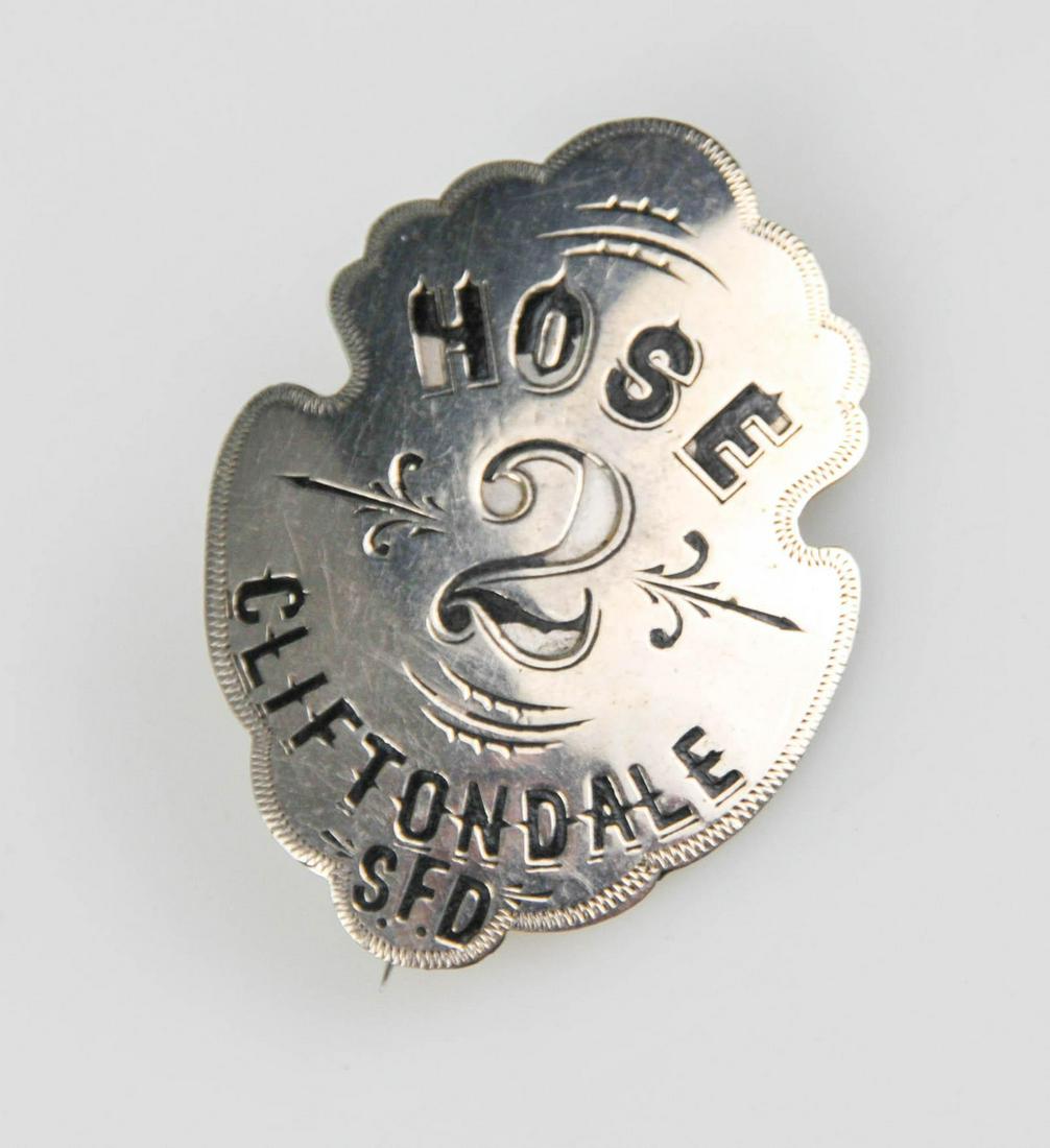 ANTIQUE SAUGUS CLIFTONDALE SQUARE HOSE 2 FIRE DEPARTMENT BADGE (1 of 3)