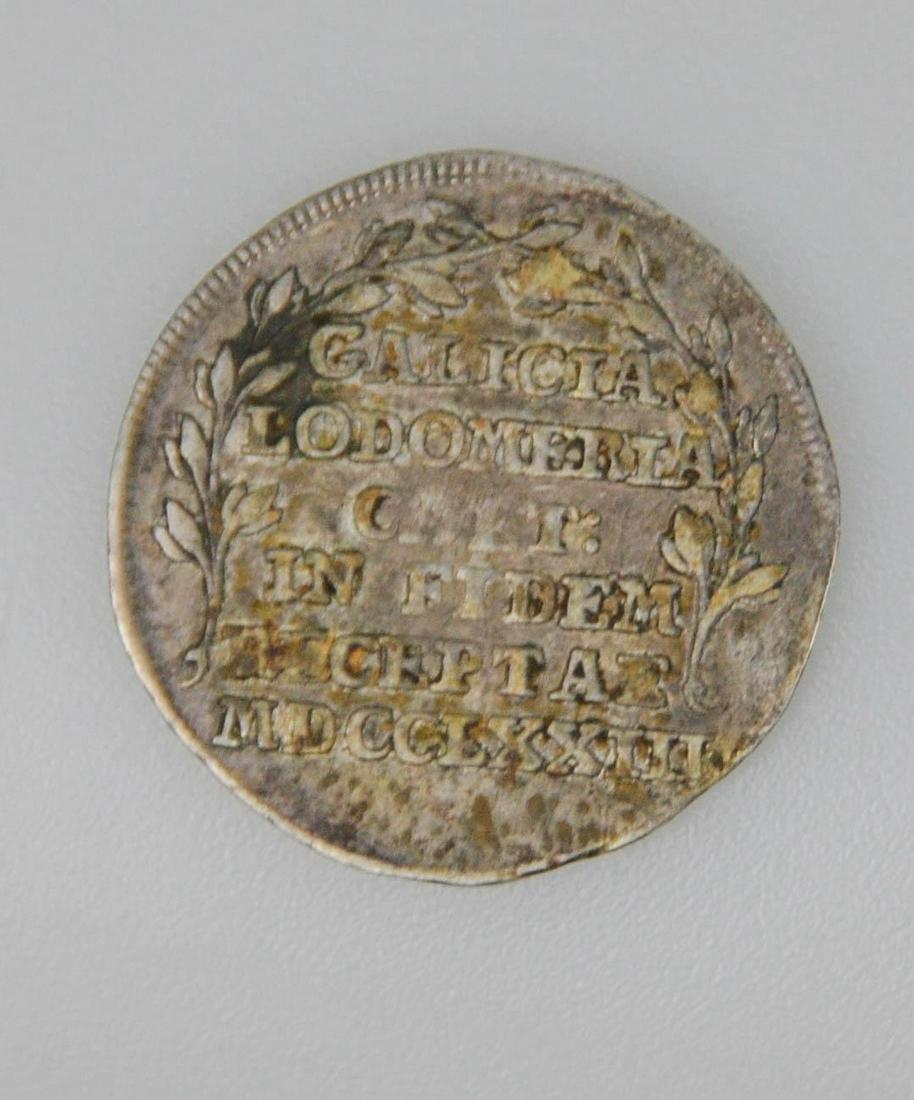 1773 POLISH AUSTRIA GALICIA LODOMERIA HOMAGE MARIA THERESA SILVER DUCAT COIN MEDAL: good condition sides clipped