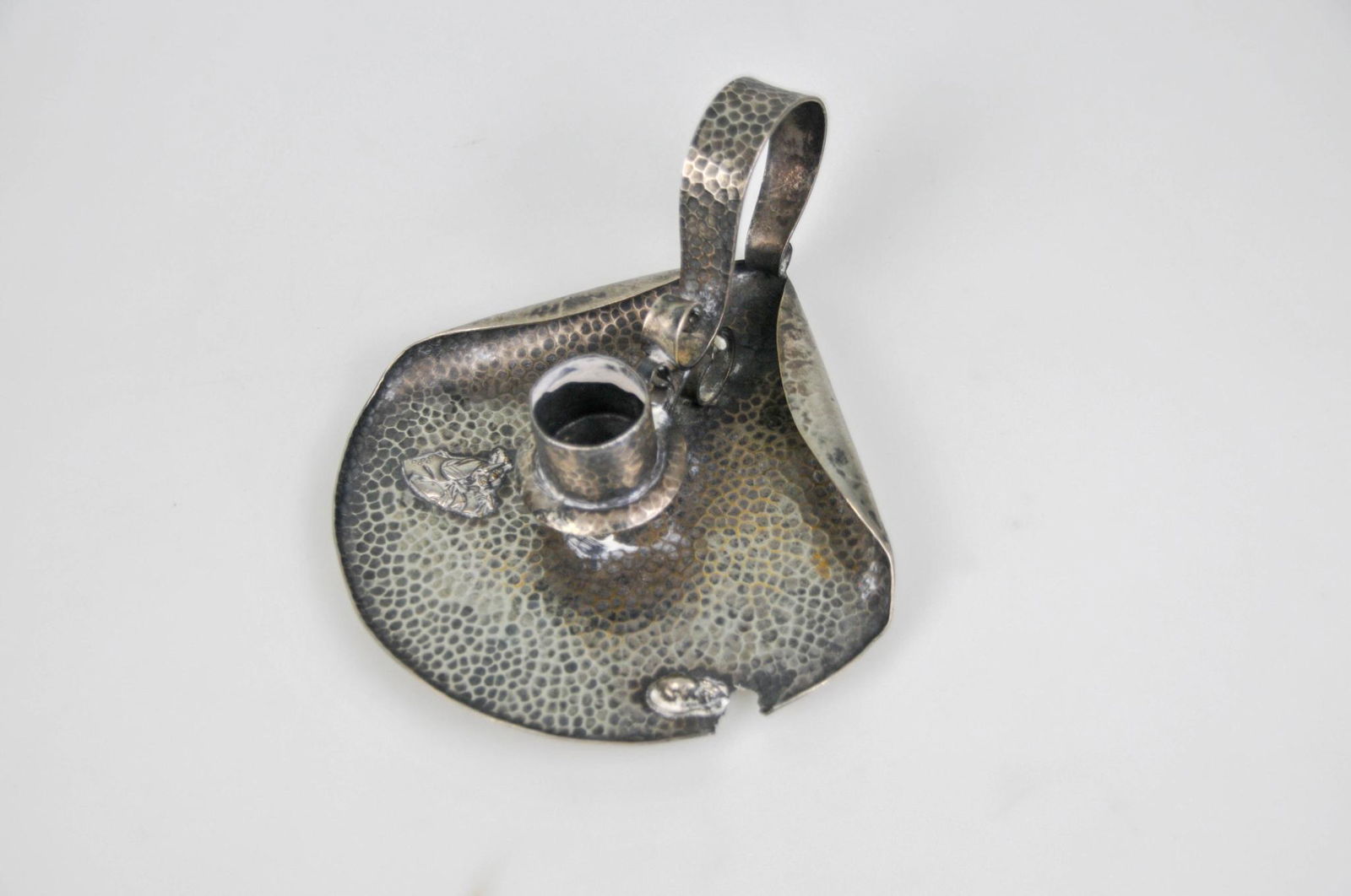 ANTIQUE ARTS & CRAFTS SILVER PLATED CANDLESTICK JAPANESE RAT EATING (1 of 7)