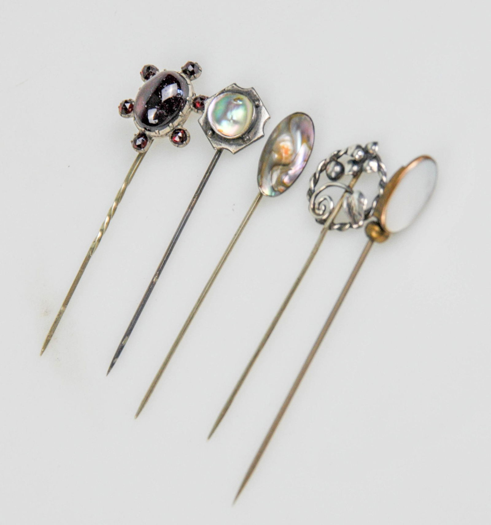 5 ANTIQUE STICK PIN LOT STERLING LARGE GARNET MOP (1 of 3)