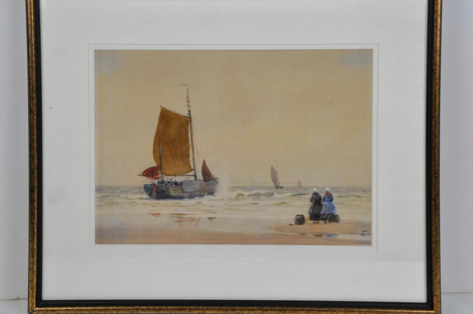 JOHN K. THURSTON SHIP BEACH SCENE WATERCOLOR PAINTING (1 of 8)