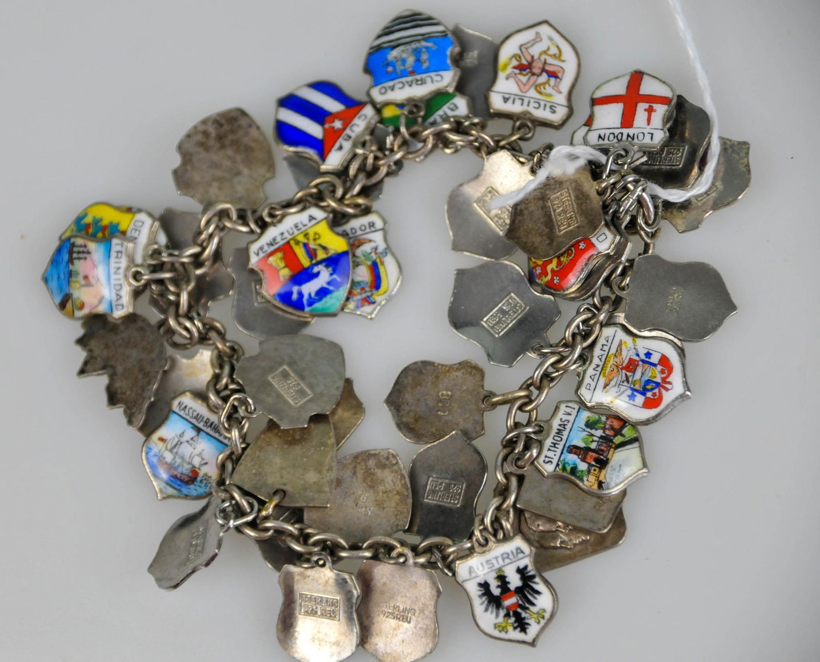 VINTAGE STERLING SILVER BRACELET WITH 43 ENAMEL CHARMS (1 of 4)
