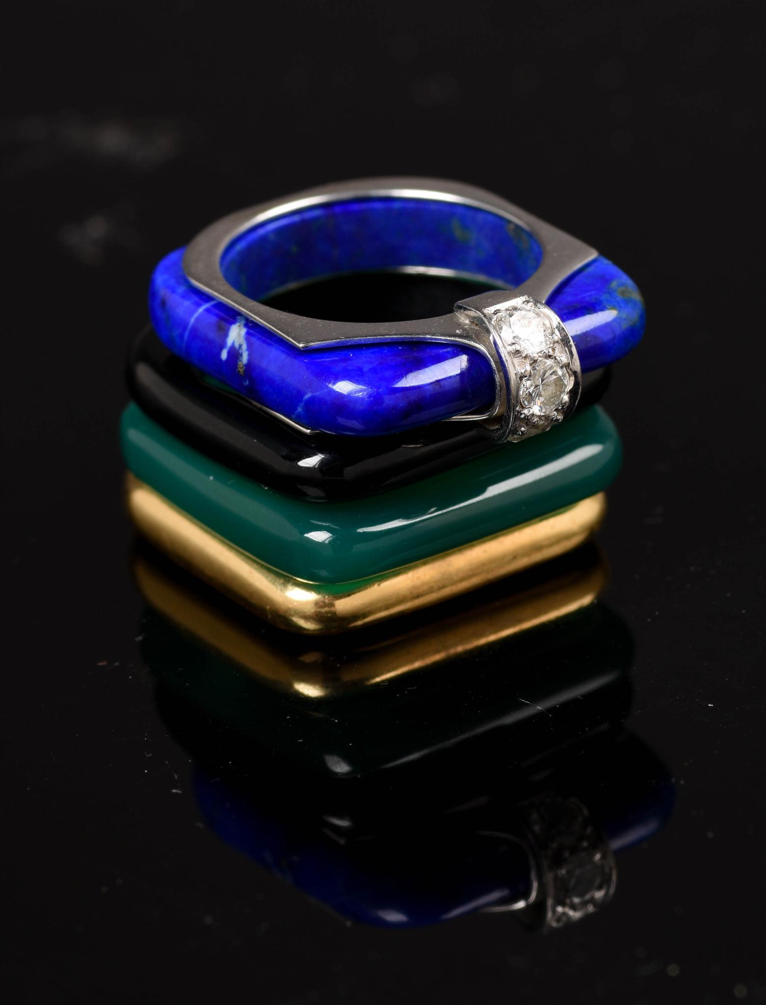 14K Gold, Diamond, and Bakelite Stacking Ring. (1 of 3)