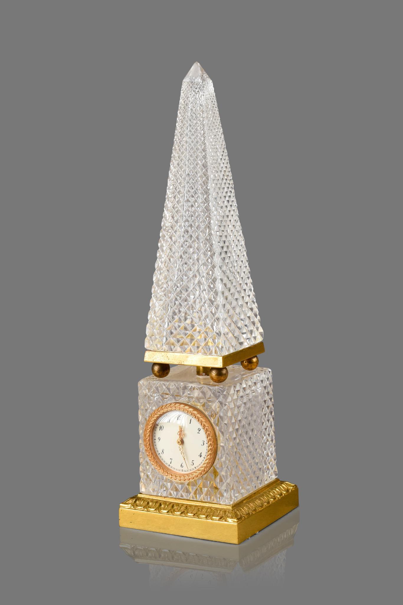 French Obelisk Desk Clock.  Attributed to Baccarat. (1 of 3)
