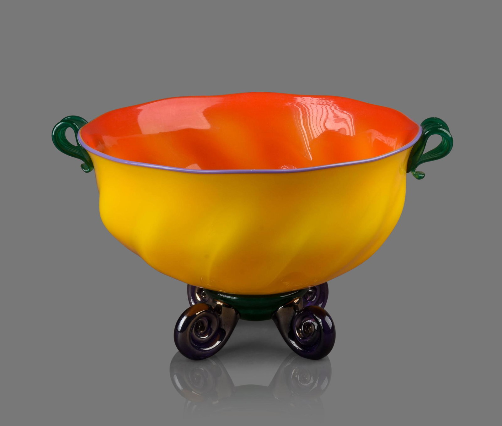 Alex Brand Art Glass Footed Bowl: Height 6.75 inches, diameter 10 inches.