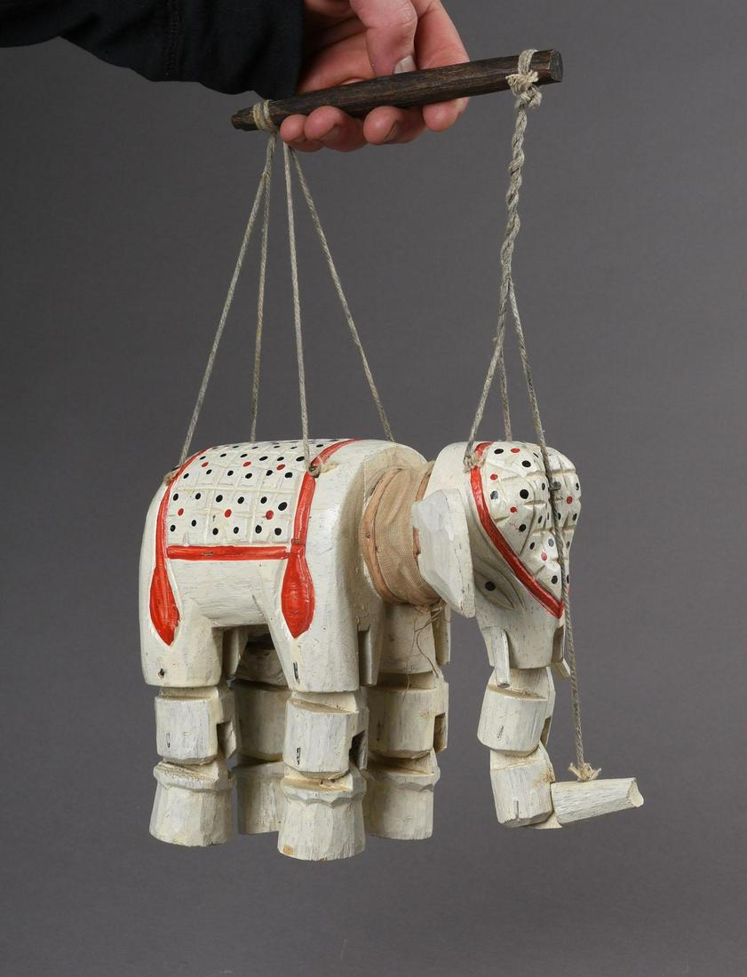 Carved and Painted Marionette Elephant.: Height 7 inches.