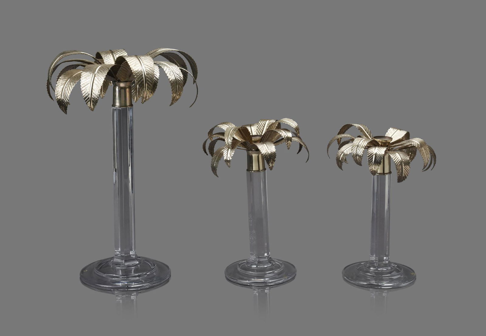 Three William Yeoward Crystal Palm Candlesticks. (1 of 4)