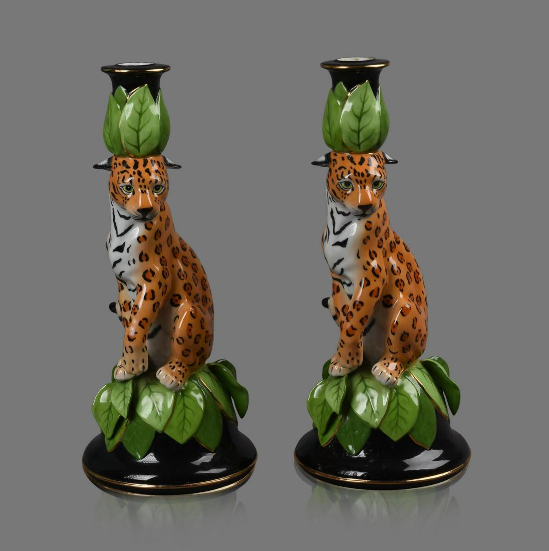 Pair of Lynn Chase Jaguar Jungle Candlesticks. (1 of 5)