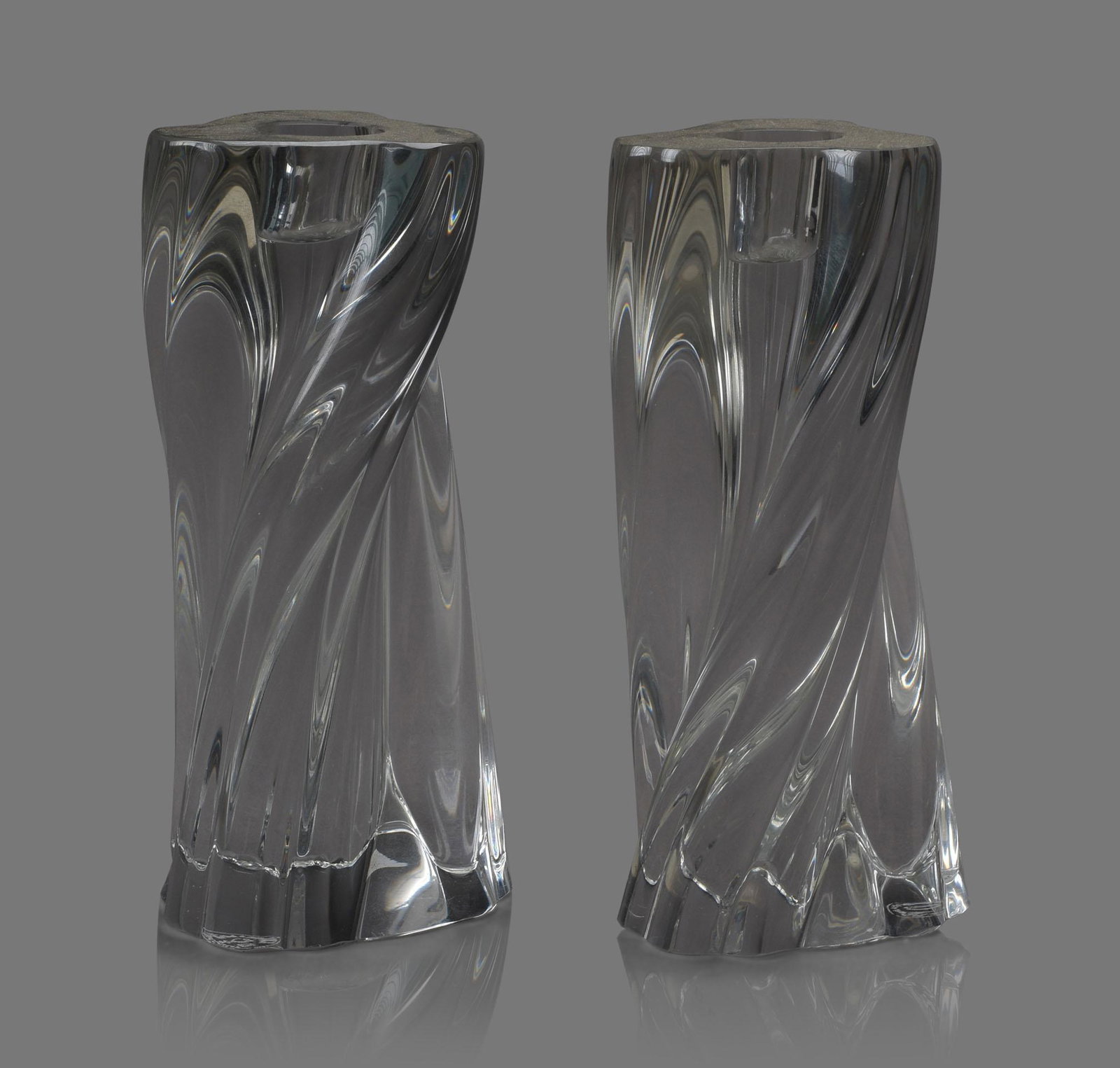 Pair of Baccarat Crystal Candlesticks.: Height 6.25 inches, etched mark.
