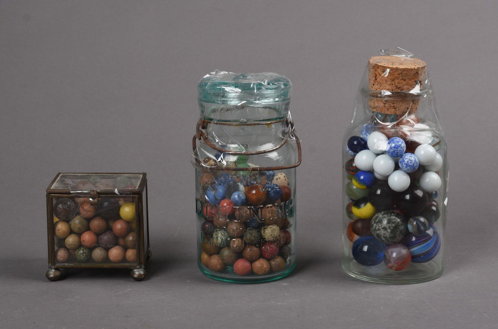 Collection of Marbles.: Clay and glass, various ages and patterns.