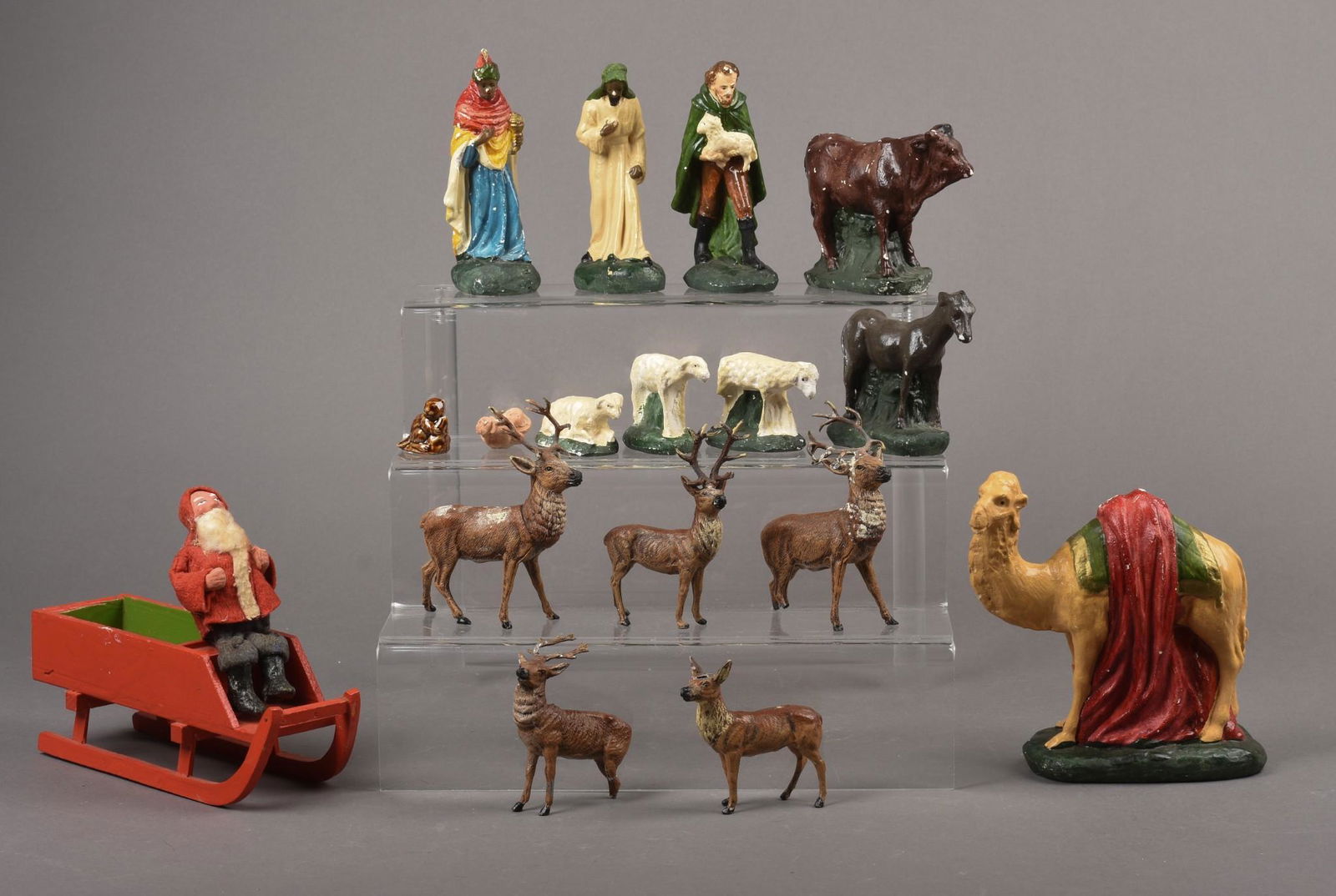Vintage Hand-painted Nativity Figures with Santa, Sleigh, and Reindeer (1 of 4)