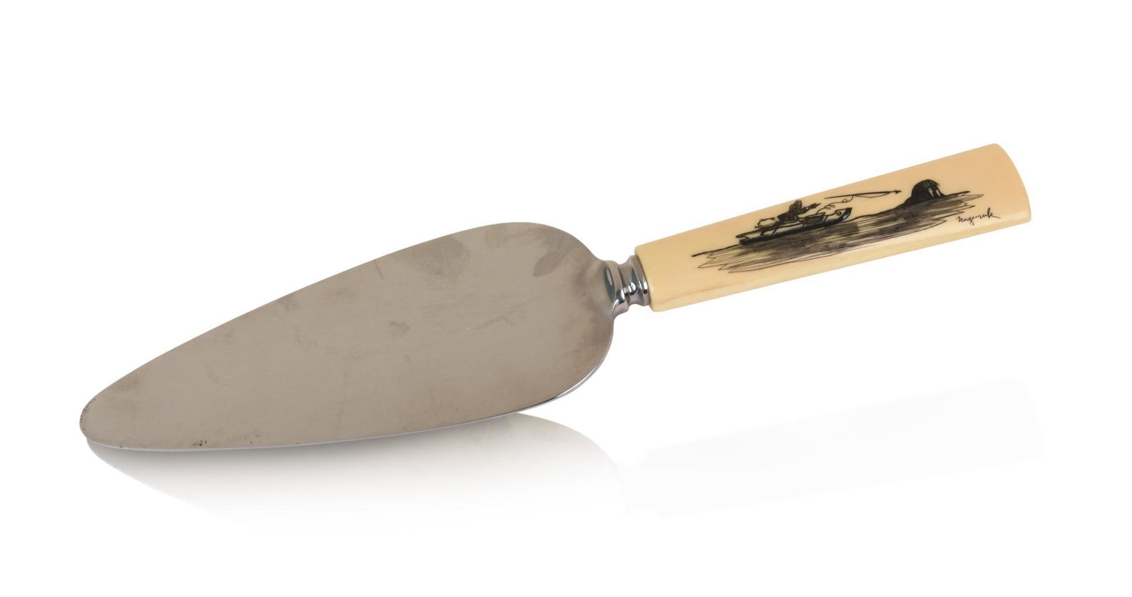 Inuit Pie Server With Scrimshaw Handle.: Length 10 inches.