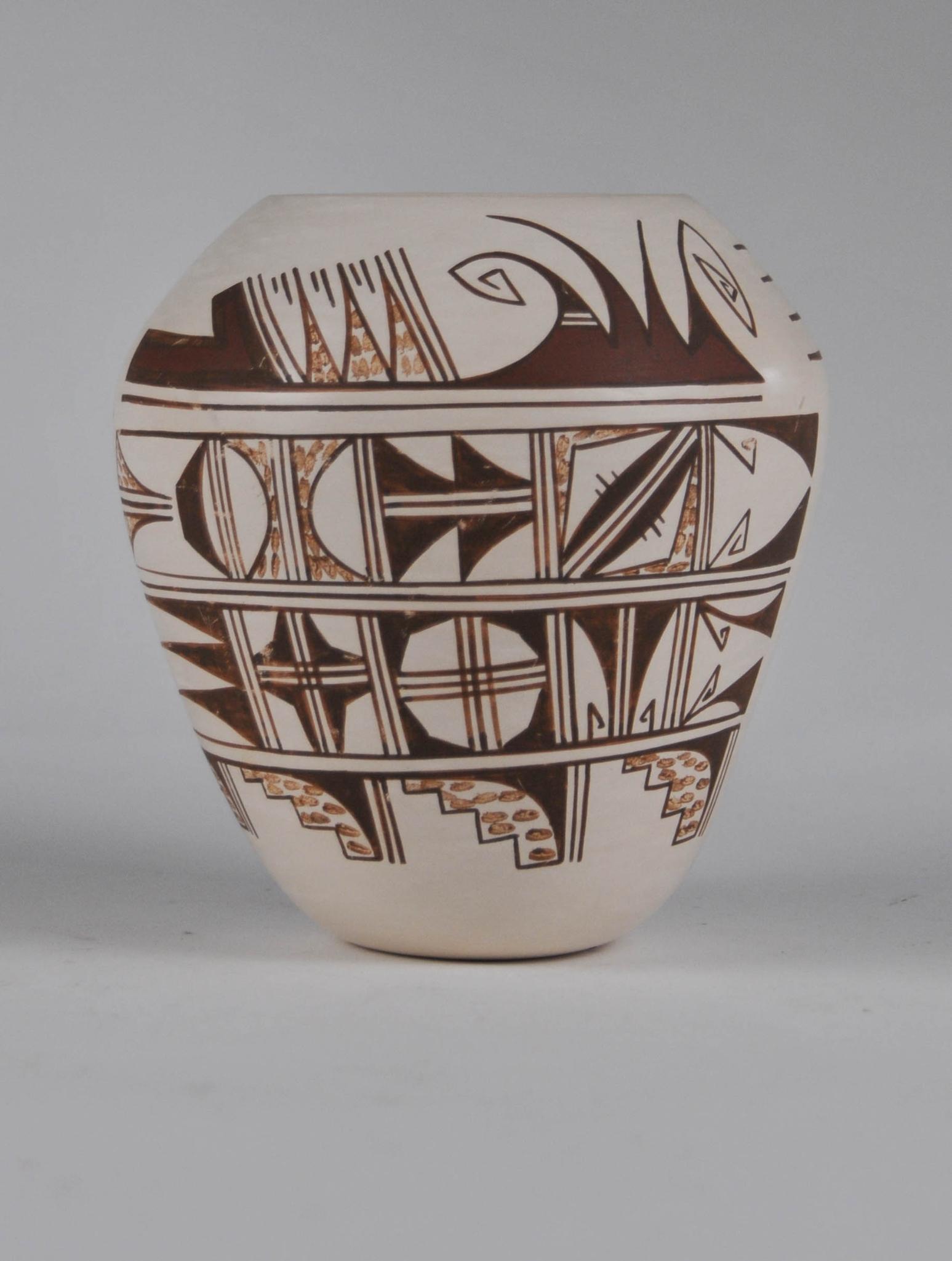Contemporary Native American Pot.: Height 6.5 inches, marked D.R. at base.