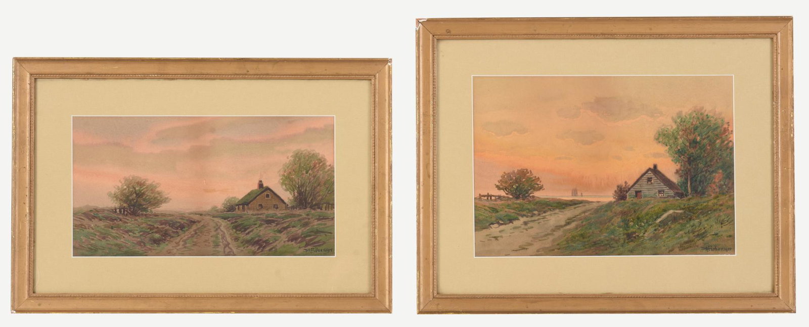 D.A. Fisher. Two Coastal Farms Watercolors.: (1867-1940) In gilt frames, signed and dated 1918. Frames 12.5 x 18.5 and 14.5 x 18.5 inches.