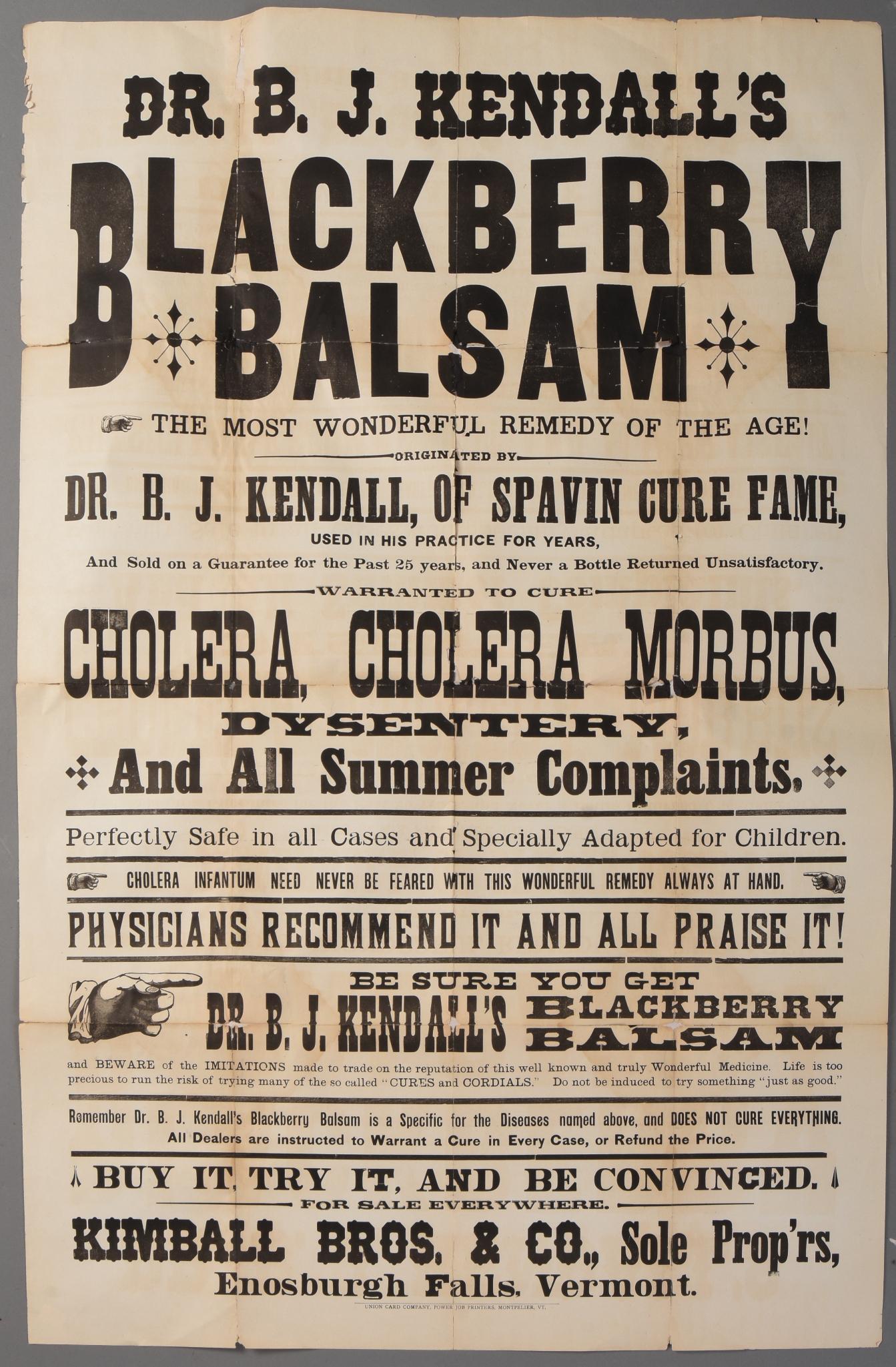 Dr. B.J. Kendall's Blackberry Balsam Broadside. (1 of 2)