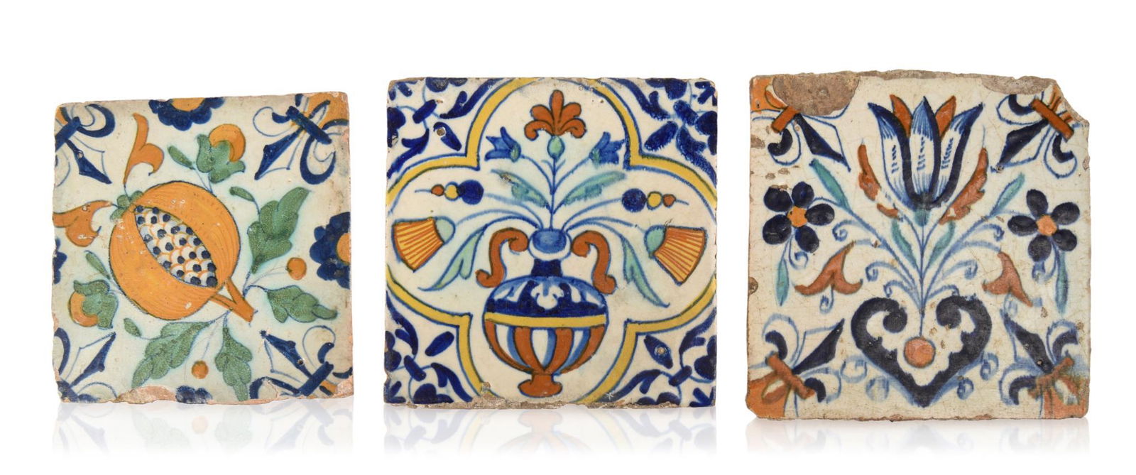 Three 17th c. Delft Polychrome Tiles. (1 of 3)