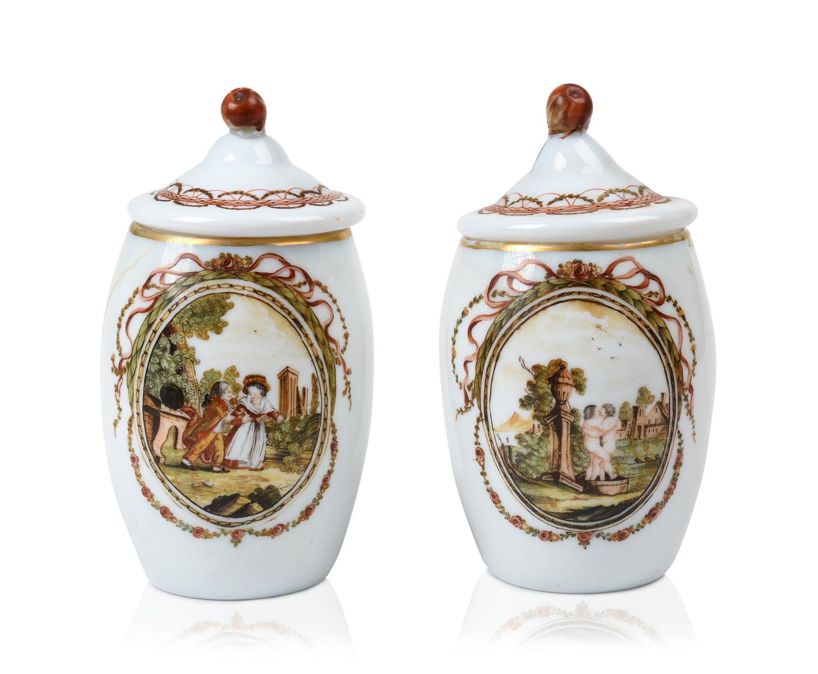 Pair of Large 18th c. Bohemian Milk Glass Covered Tankards. (1 of 4)