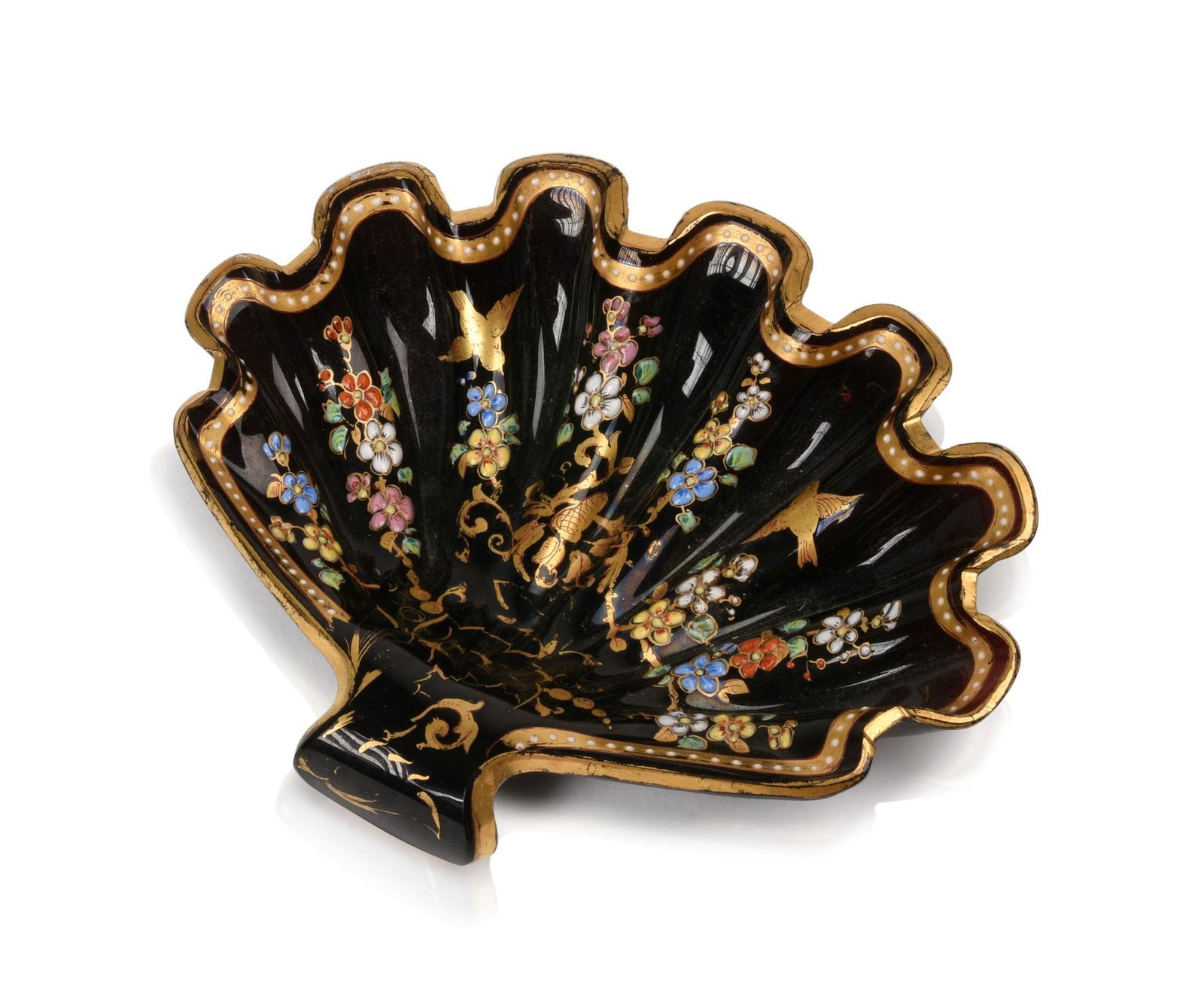 Moser Enameled Glass Shell Dish. (1 of 5)